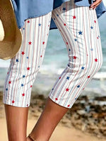 Patriotic Star Stripe Print Cropped Leggings