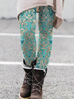 Green Casual Floral Printed Leggings