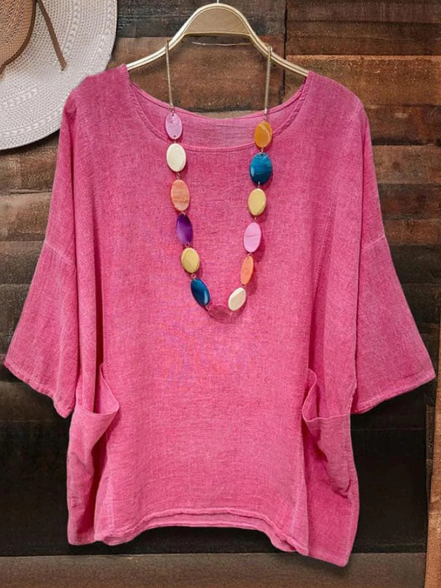 Plain Round Neck 3/4 Sleeve Top