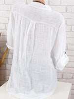 White Solid with Buttons Casual Stand Collar Blouse