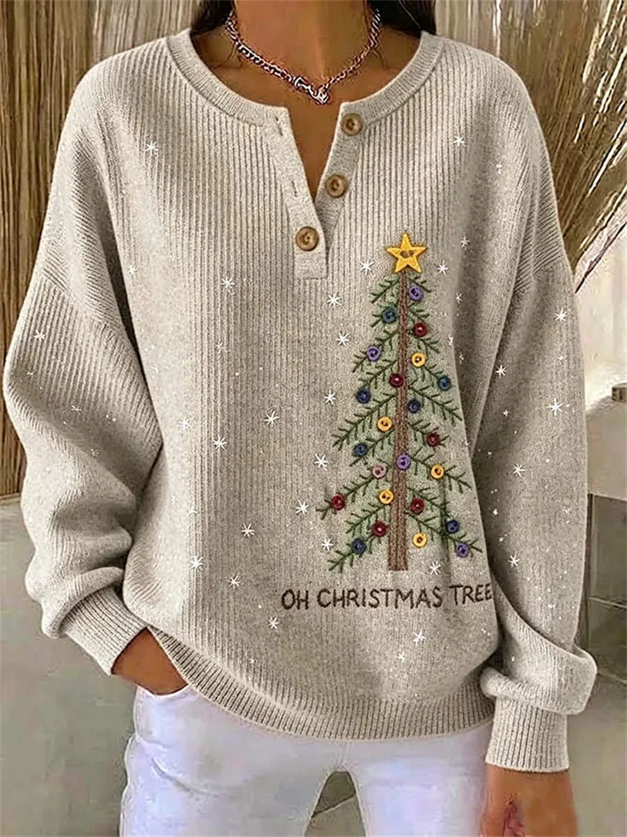 Vintage Christmas Henley Collar Long Sleeve Sweatshirt