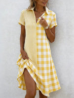 Casual Striped Plaid Short Sleeve Dress