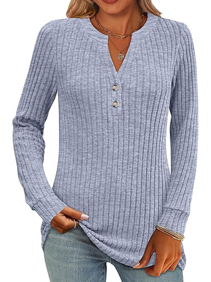 Lightweight V-neck Long Sleeve Plain Sweater