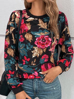 Multicolor Casual Graphic Tops Round Neck Long Sleeve Floral Printed Blouse
