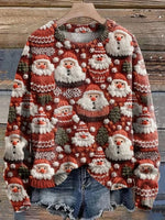 Crew Neck Casual Loose Glitter Santa Claus Sweater