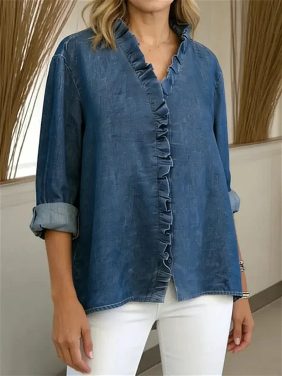 Women's V-neck Long Sleeve Casual Loose Blouse