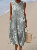 Women's Vintage Floral Pattern Art Print Casual Round Neck Sleeveless Dress