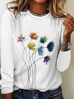 White Casual Floral Print Crew Neck Blouse