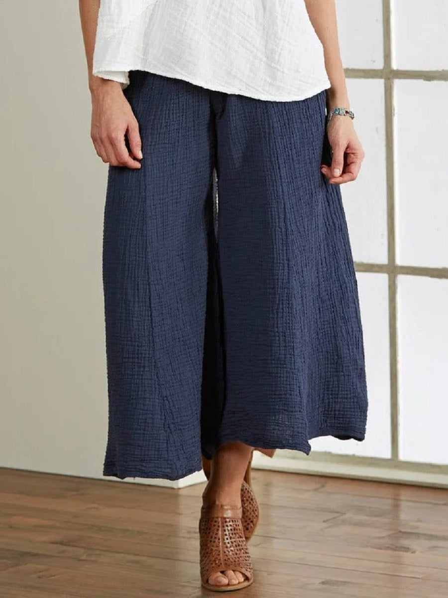 Blue Casual Solid Plain Loose Pants