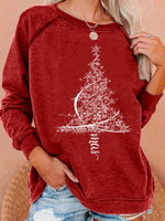 X-mas Tree Print Long Sleeve Round Neck Sweatshirt