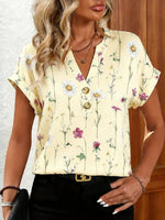 Casual Floral Print V-neck Short Sleeve Blouse