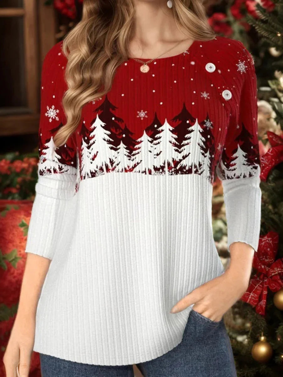 Casual Christmas Round Neck Long Sleeve T-Shirt