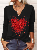 Black Casual V Neck Printed Long Sleeve Tops
