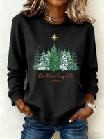 Modern Forest Print Round Neck Long Sleeve Top
