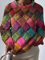 Showy Multicolor Round Neck Long Sleeve Sweater