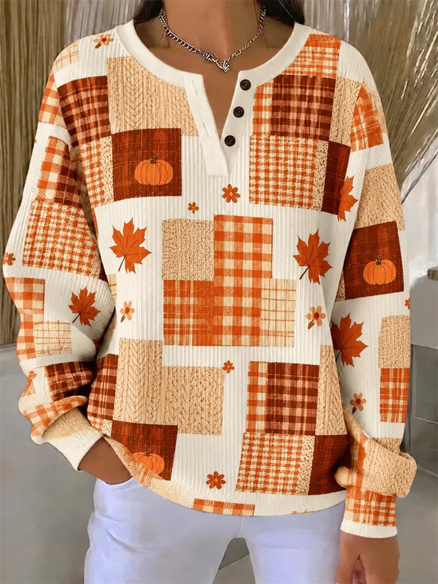 Casual Plaid Henley Collar Long Sleeve Sweatshirt