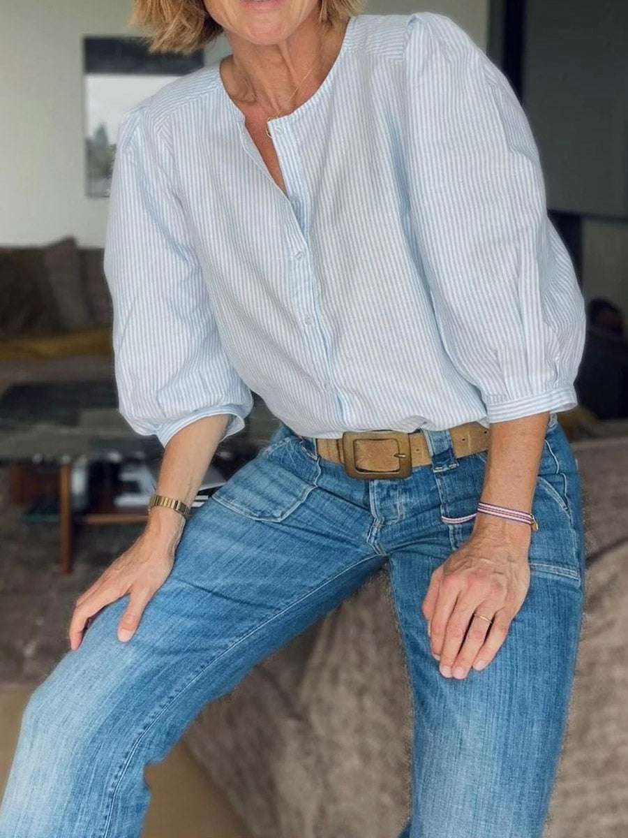 Breezy Striped Print 3/4 Sleeve Shirt