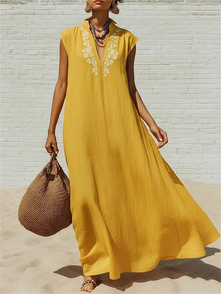 Vintage Vacation Floral Print Loose Dress