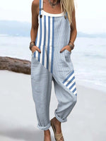 Blue Sleeveless Striped Jumpsuit
