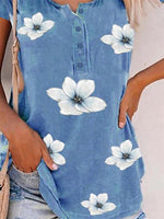 Flower Casual Round Neck Short Sleeve Floral Printed Blouse