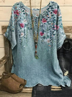 Casual Short Sleeve Round Neck Floral Print Blouse