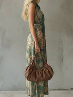 Green Floral Print Sleeveless Midi Dress