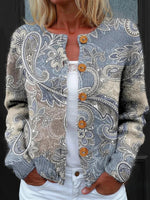 Ethnic Print Buttoned Long Sleeve Cardigan