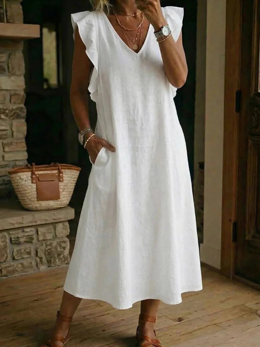 Women's V-neck Back Straps And Flutter Sleeves Dress