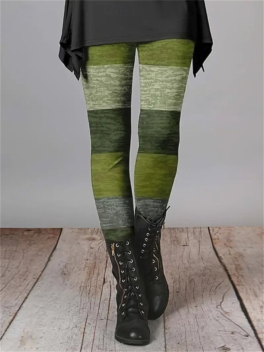 Women Striped Vintage All Season Long Leggings