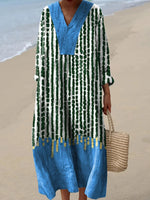 Irregular Geometric Art Print V-neck Long Sleeve Dress