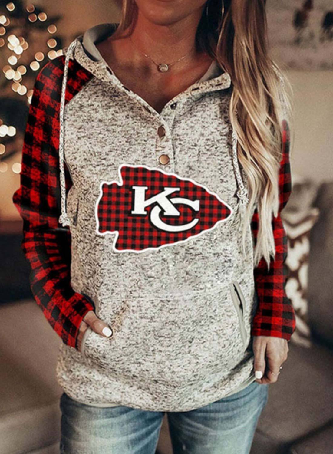 Women Plaid Print Long Sleeve Hoodie