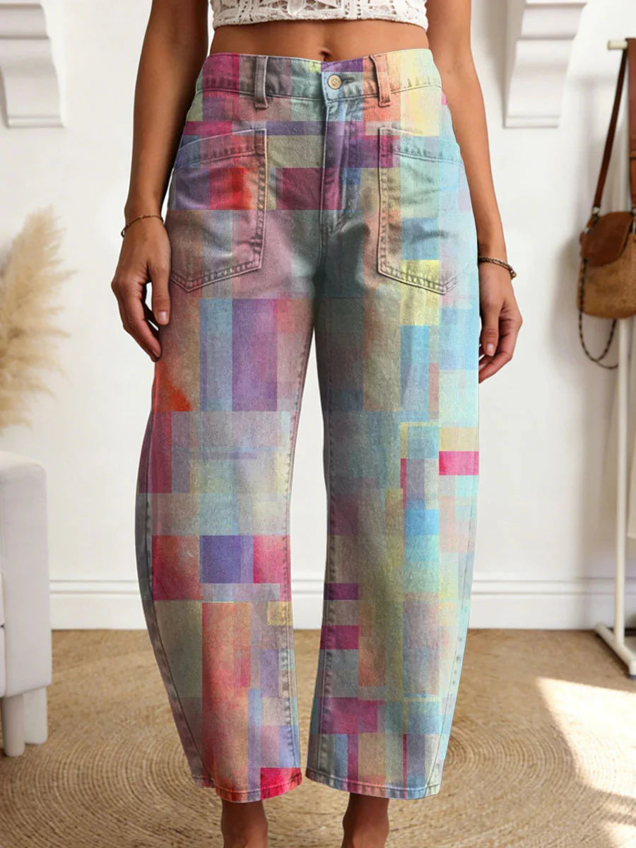 Women's Geometry Color Gradient Art Print Casual Trousers With Pockets