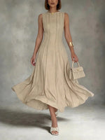 Women's Round Neck Sleeveless Pleated Dress