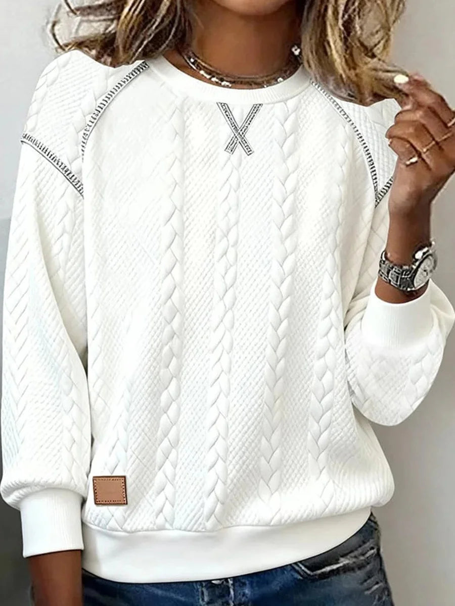 White Round Neck Long Sleeve Top