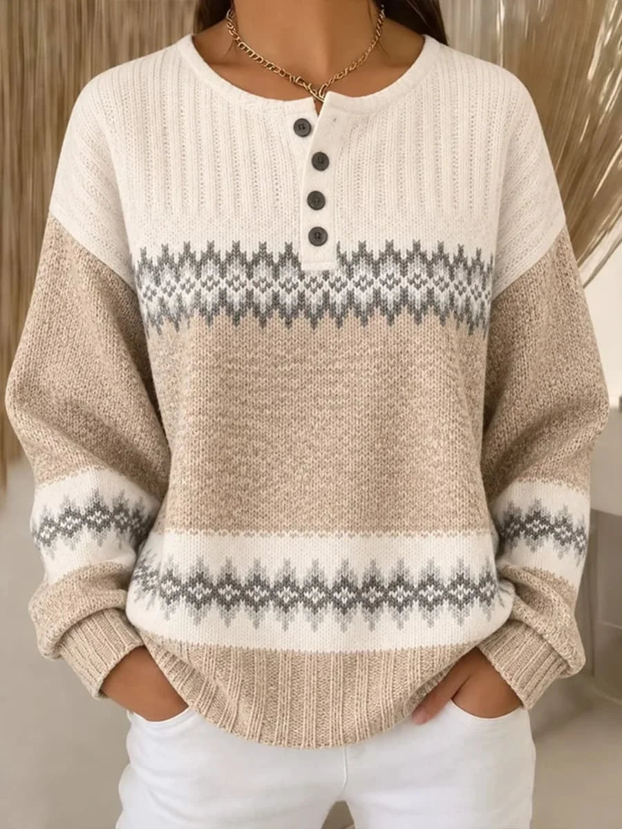 Casual Geometric Henley Collar Long Sleeve Sweatshirt