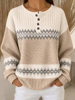 Casual Geometric Henley Collar Long Sleeve Sweatshirt
