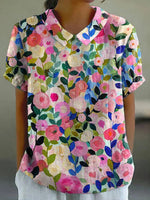 Colourful Floral Print Short Sleeve Blouse