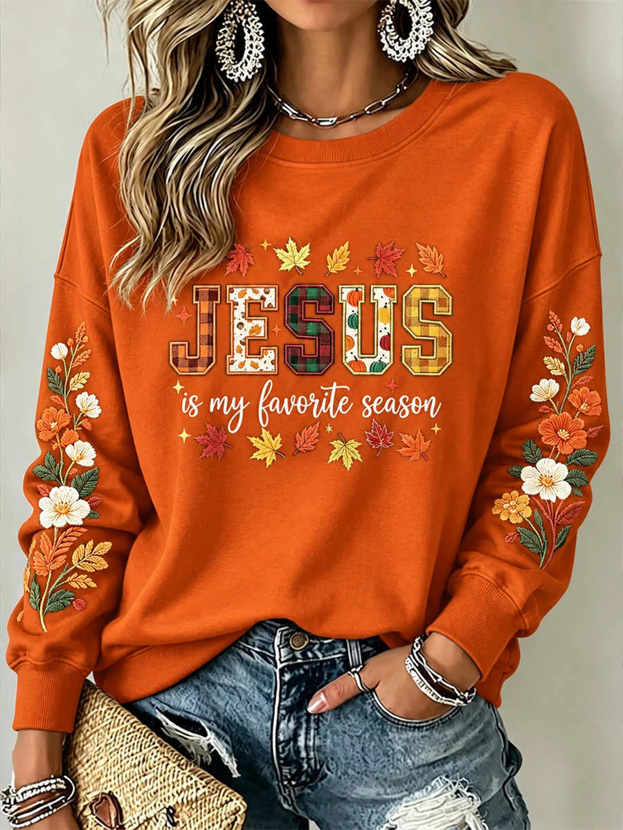 Casual Floral Crew Neck Long Sleeve Sweatshirt