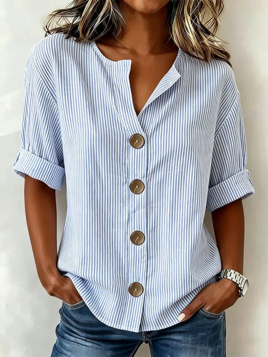 Casual Striped Short Sleeve Blouse