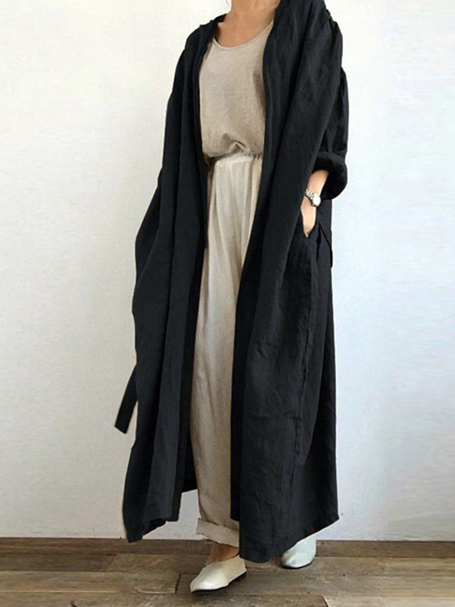 Solid Color Pocketed Long Trench Coat