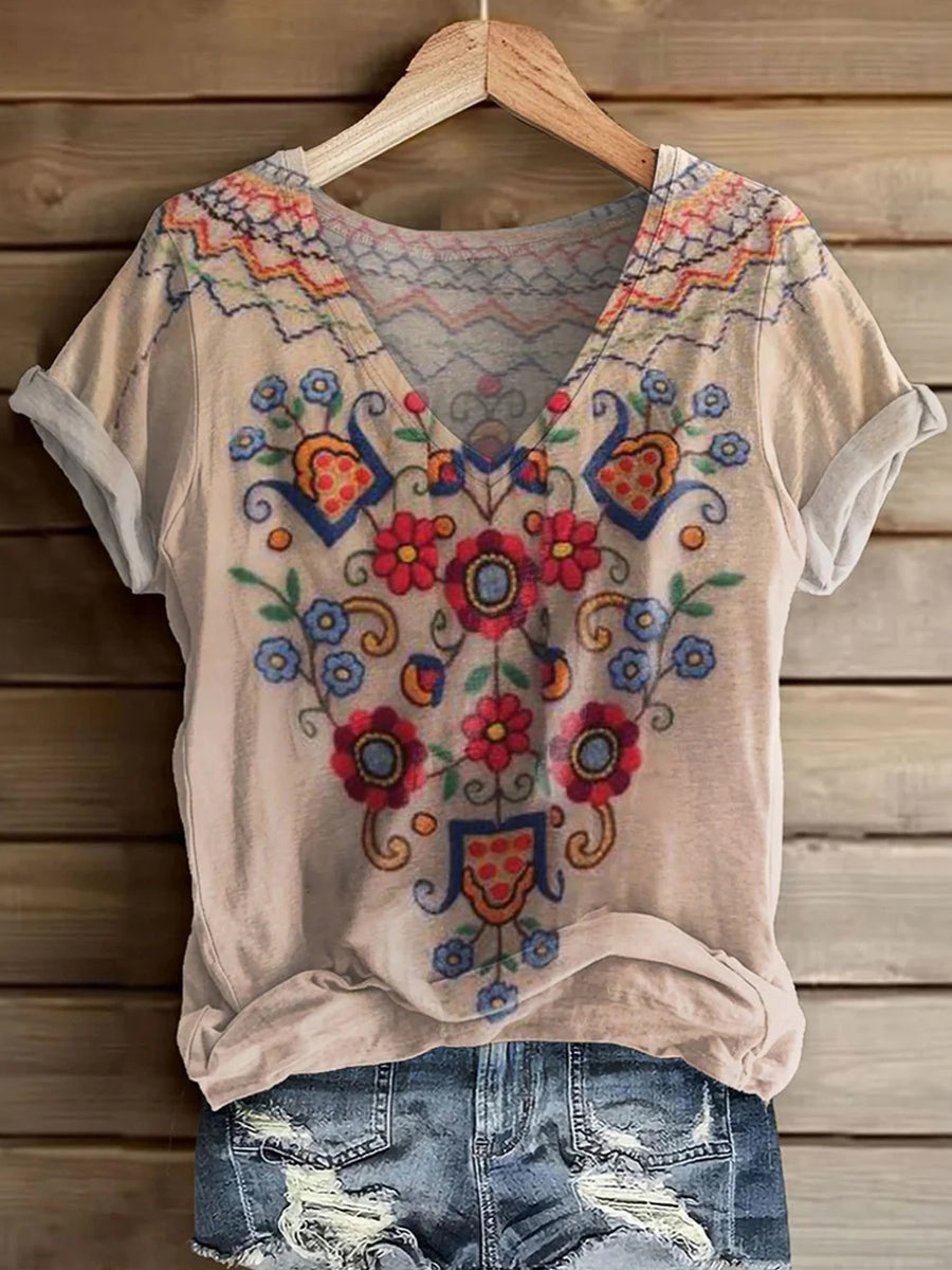Distinctive Short Sleeve V-Neck Top