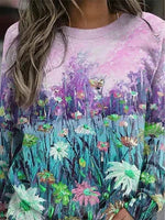 Multicolor Casual Graphic Tops Round Neck Long Sleeve Floral Printed Sweatshirts
