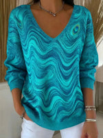 Casual Gradient V-neck Long Sleeve Sweater