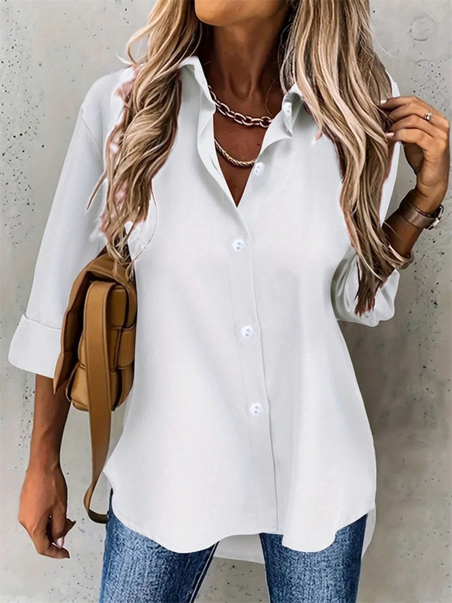 Casual Lapel Long Sleeve White Blouse