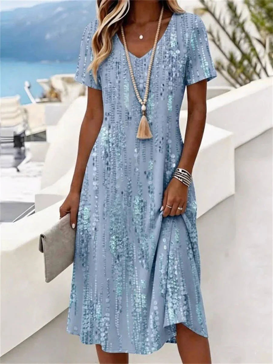 Vintage Casual V-neck Short Sleeve Dress