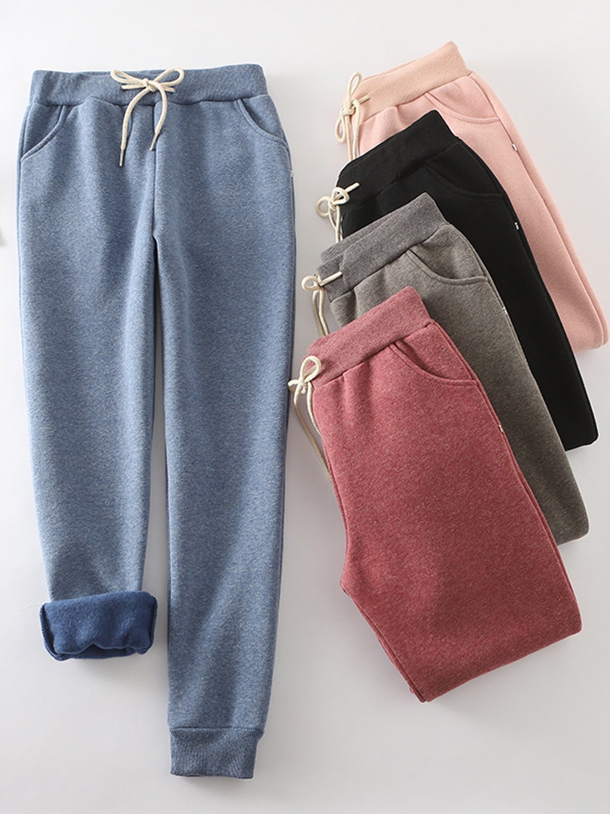 Casual Elastic Solid Casual Warm Pants