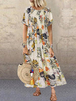 Pleated Leaves Floral Print Vintage Dress