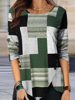 Round Neck Long Sleeve Geometric Painting T shirt