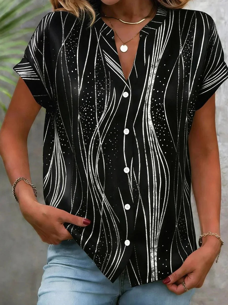 Black Abstract Print Short Sleeve Top