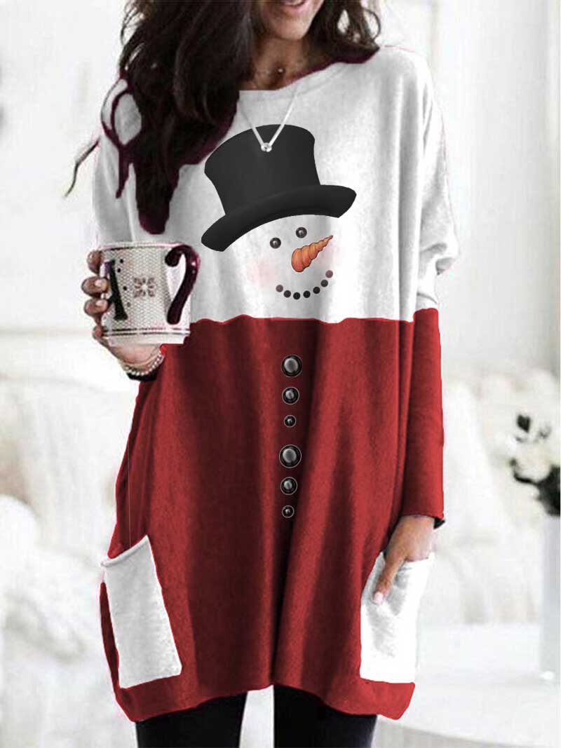 Women's Snowman Print Long Sleeve T-shirt